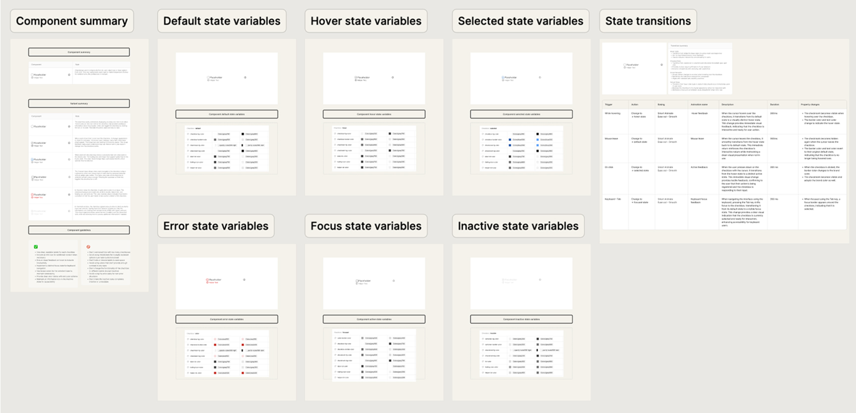 Checkbox component with variants and states