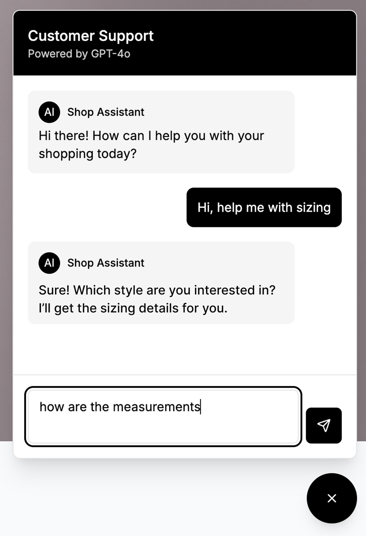AI-powered chatbot interface with fashion-specific customer service capabilities